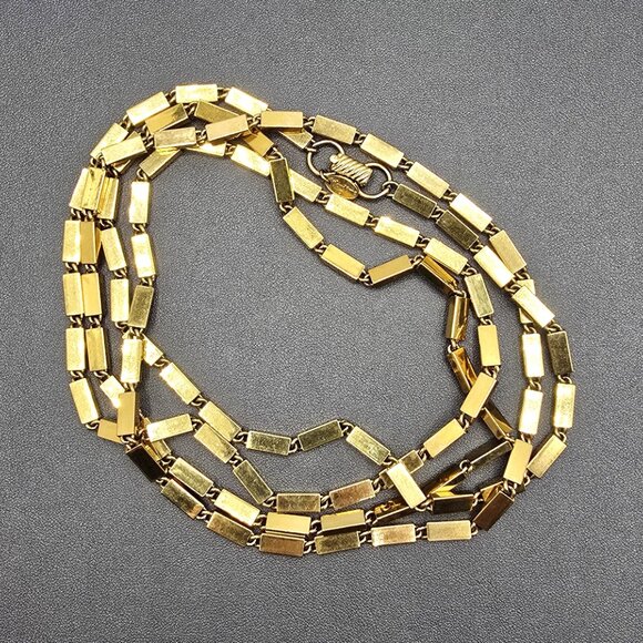 Vintage Signed Vendome Gold Tone Rectangle Link Necklace 56" Long - Picture 4 of 9